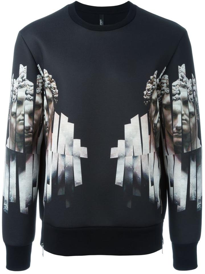 Neil Barrett Statue Print Sweatshirt, Men's, Size: Small, Black, Polyester/polyurethane/viscose