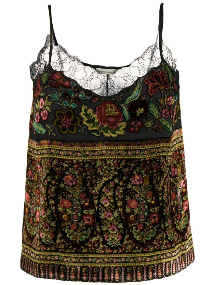 Etro Floral Lace Detail Cami Top - Black