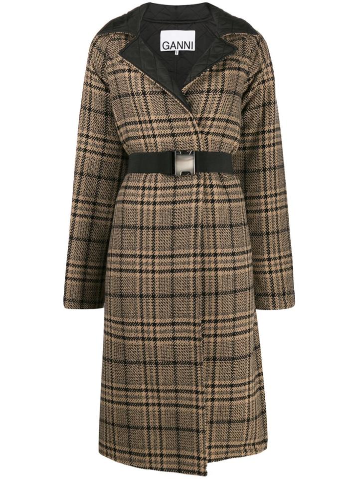 Ganni Check Quilted Coat - Neutrals