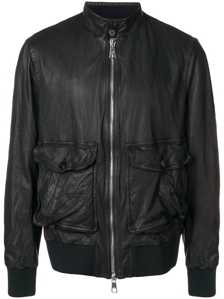 Neil Barrett Leather Baracuda Collar Jacket - Black