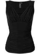 Norma Kamali Ruched V-neck Top - Black