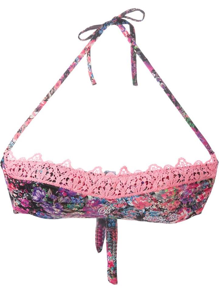 Blumarine Lace Trim Floral Bikini Top