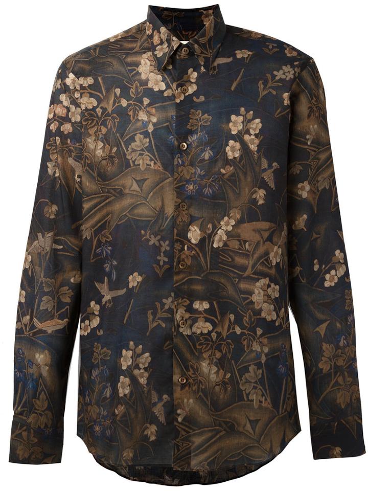 Dries Van Noten Floral Print Shirt, Men's, Size: 46, Blue, Cotton