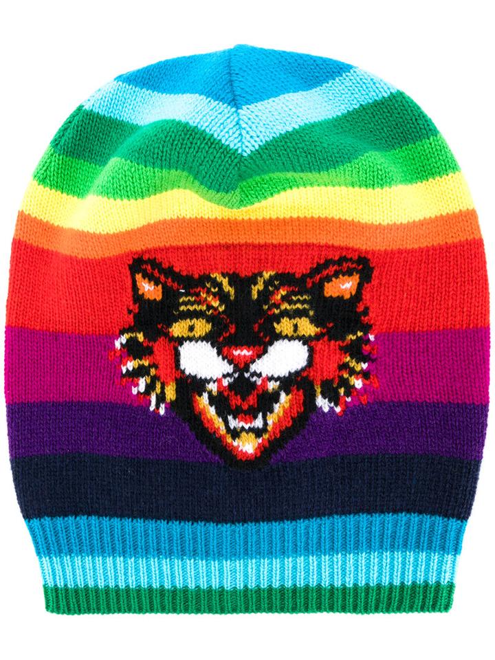 Gucci - Gg Angry Cat Rainbow Beanie - Men - Wool - M, Yellow/orange, Wool