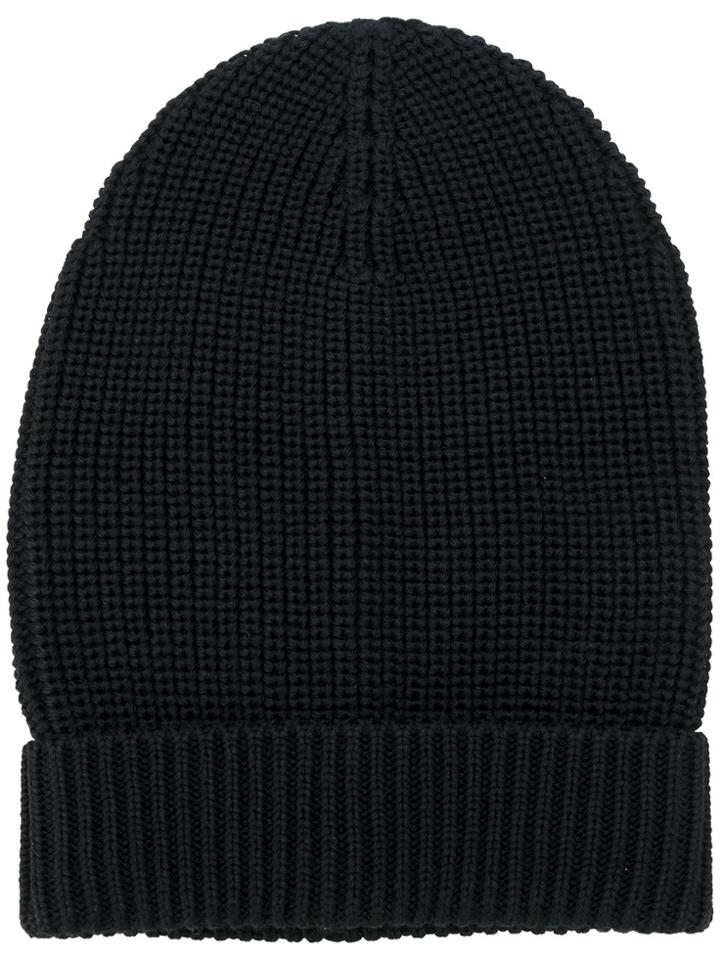 Dolce & Gabbana Ribbed Detail Beanie Hat - Black