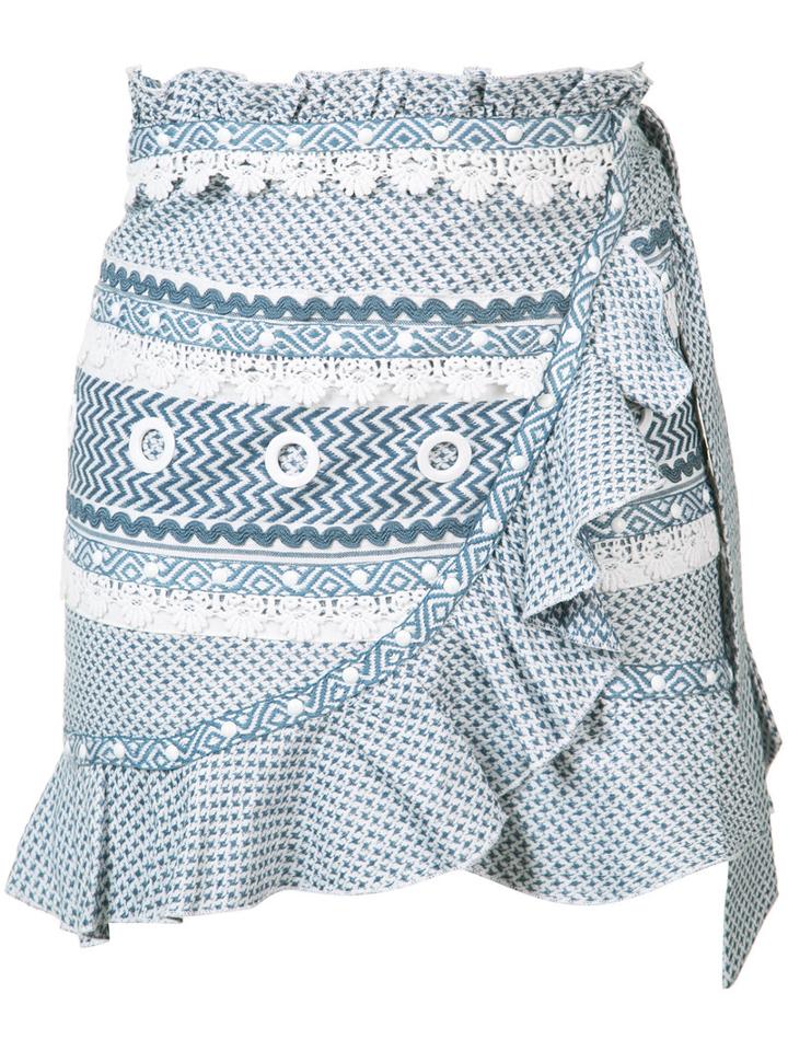 Dodo Bar Or Ruffled Wrap Mini Skirt, Women's, Size: Small, Blue, Cotton