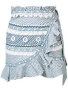 Dodo Bar Or Ruffled Wrap Mini Skirt, Women's, Size: Small, Blue, Cotton