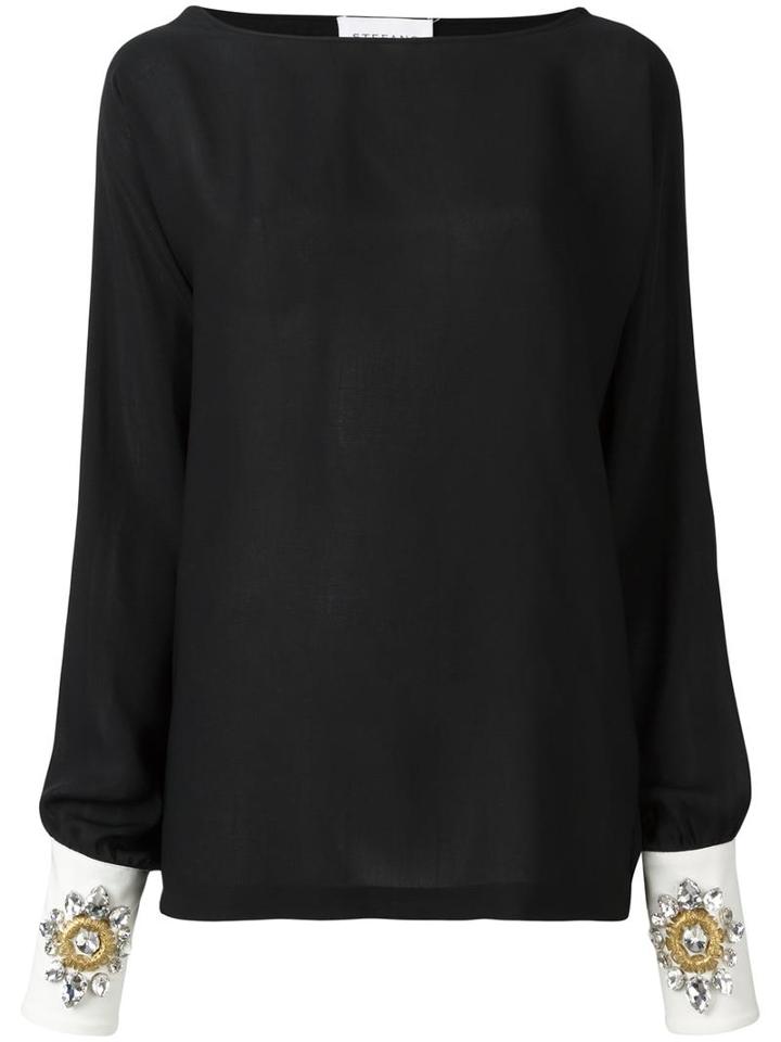 Stefano De Lellis Embellished Cuff Blouse, Women's, Size: 40, Black, Polyester