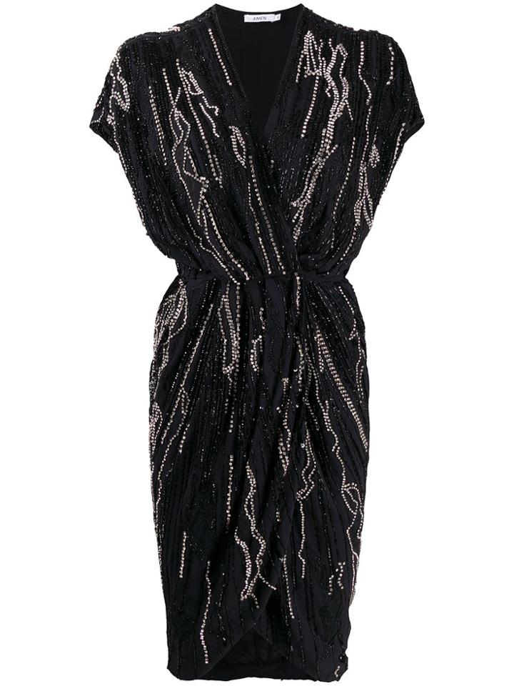 Amen Embellished Wrap Dress - Black