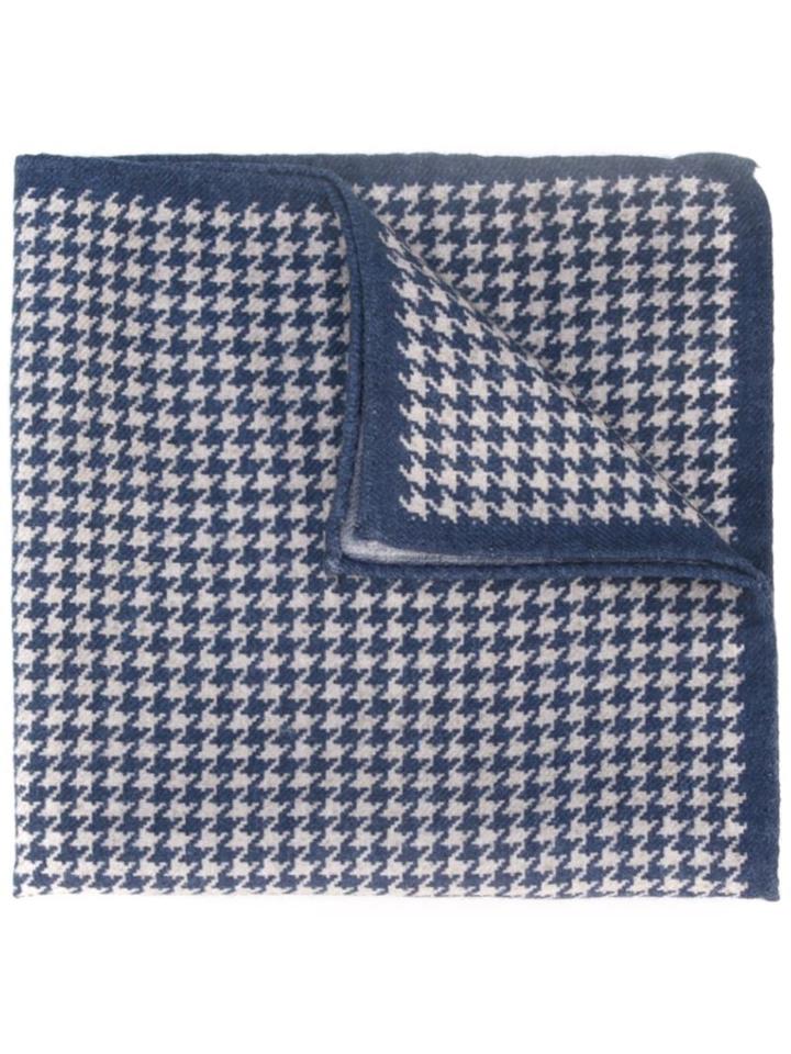 Eleventy Houndstooth Pocket Square, Men's, Blue, Wool