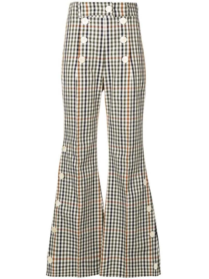 A.w.a.k.e. Mode Gingham Check Flared Trousers - Neutrals
