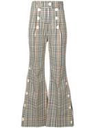 A.w.a.k.e. Mode Gingham Check Flared Trousers - Neutrals