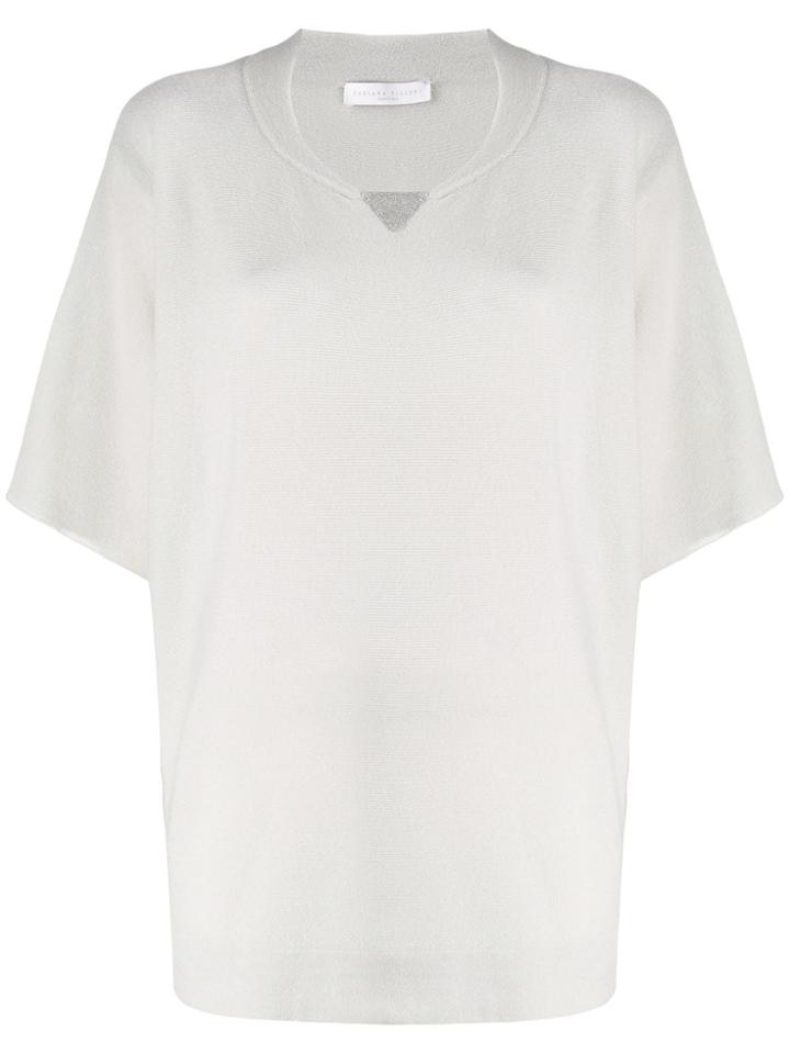Fabiana Filippi Beaded Notch Cashmere Sweater - Grey