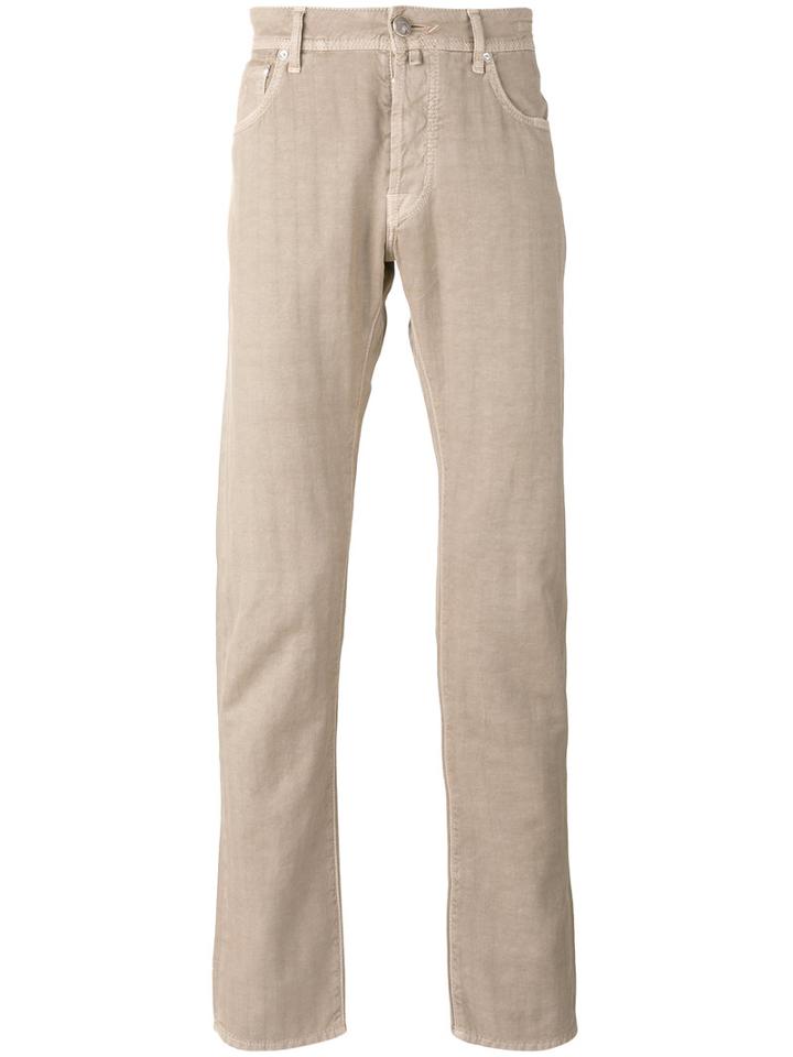 Jacob Cohen Straight Trousers, Men's, Size: 35, Nude/neutrals, Cotton/linen/flax/spandex/elastane