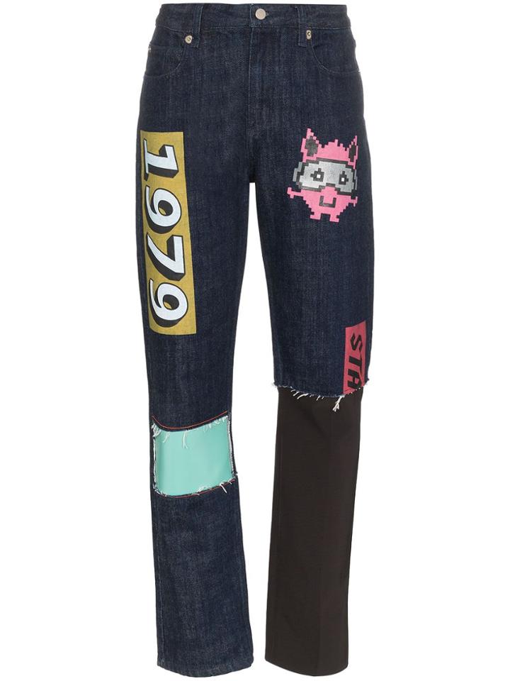 Duran Lantink Logo Patch Straight Jeans - Blue