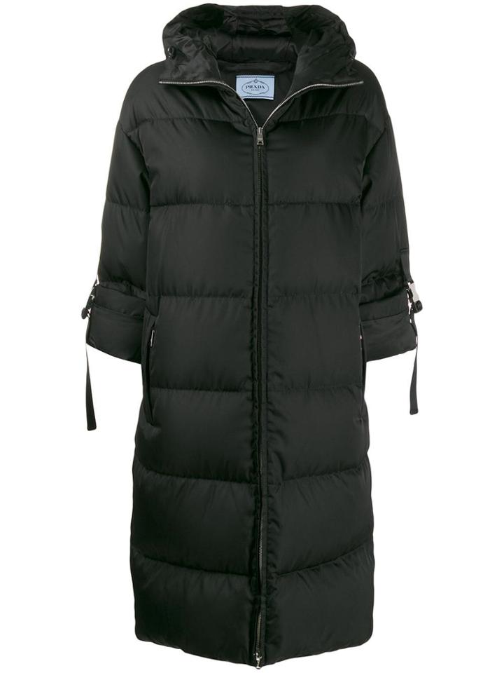 Prada Full Zip Down Coat - Black