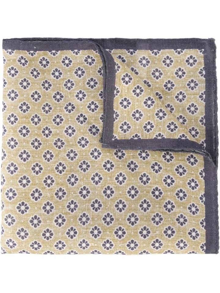 Eleventy Printed Pocket Square, Men's, Blue, Linen/flax