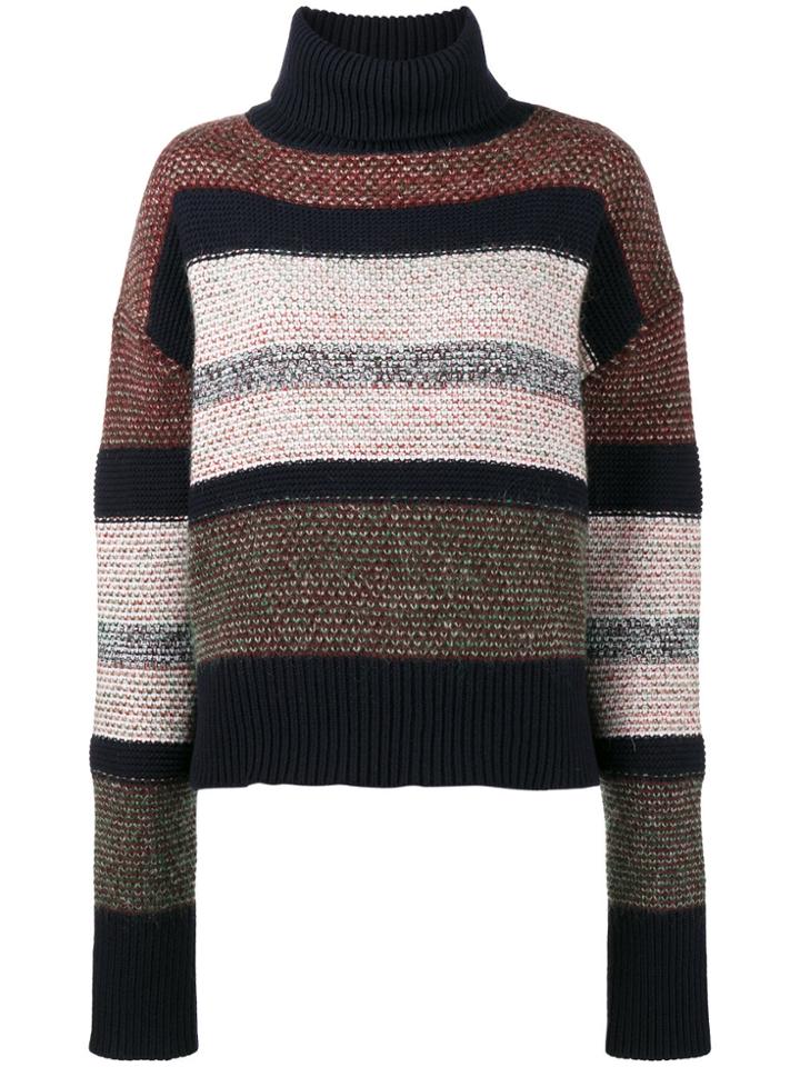 Chloé Knitted Striped Chunky Turtle Neck - Red