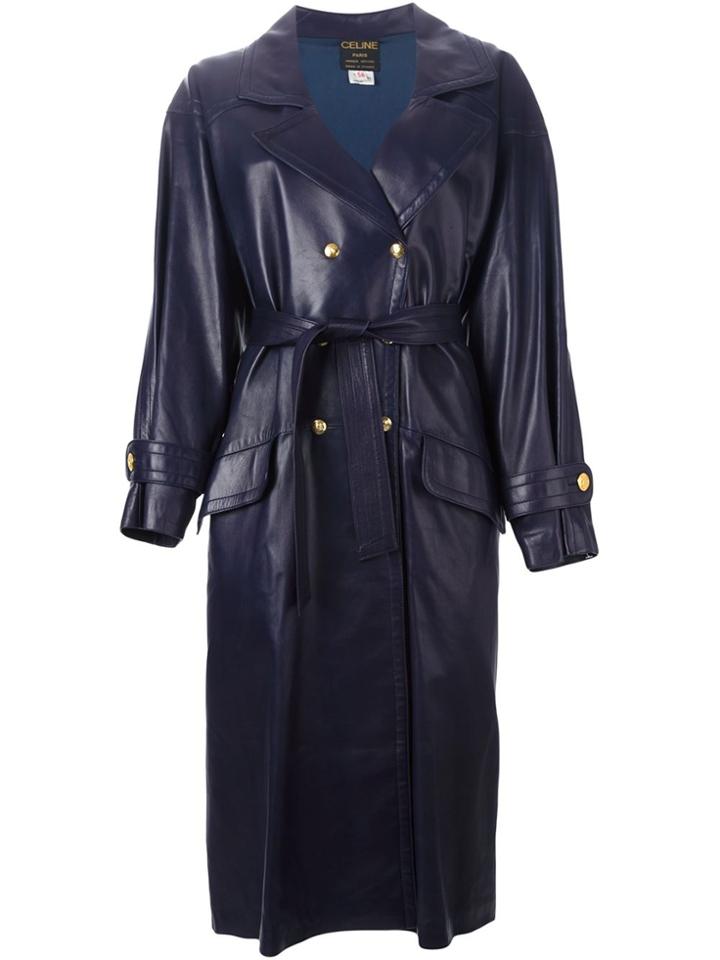 Céline Vintage Belted Leather Coat - Pink & Purple