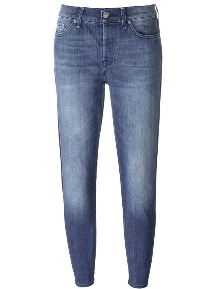 7 For All Mankind Stonewashed Skinny Jeans, Women's, Size: 27, Blue, Cotton/polyester
