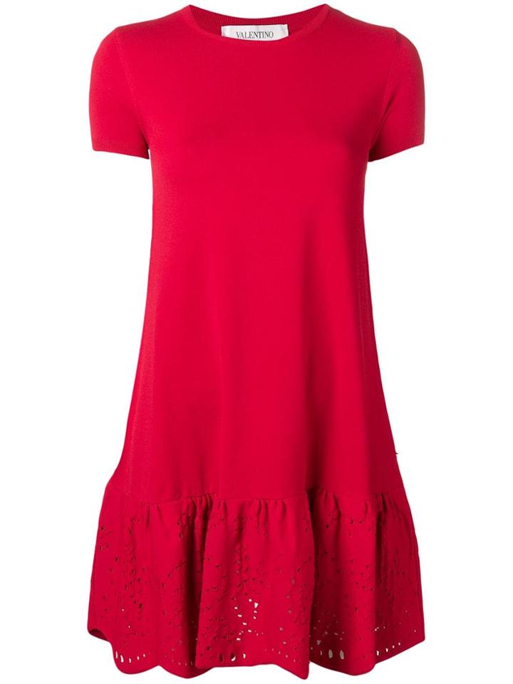 Valentino Eyelet Skirt Mini Dress - Red
