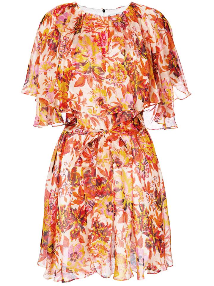 Msgm Floral Chiffon Dress - Yellow & Orange