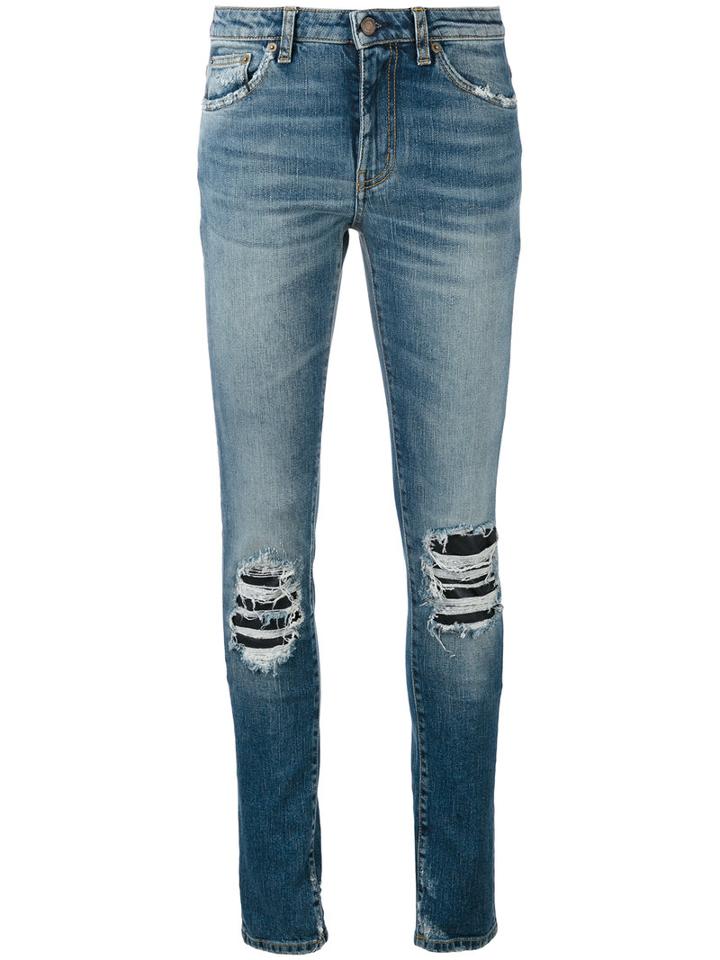 Saint Laurent Ripped Detail Jeans, Women's, Size: 27, Blue, Cotton/spandex/elastane