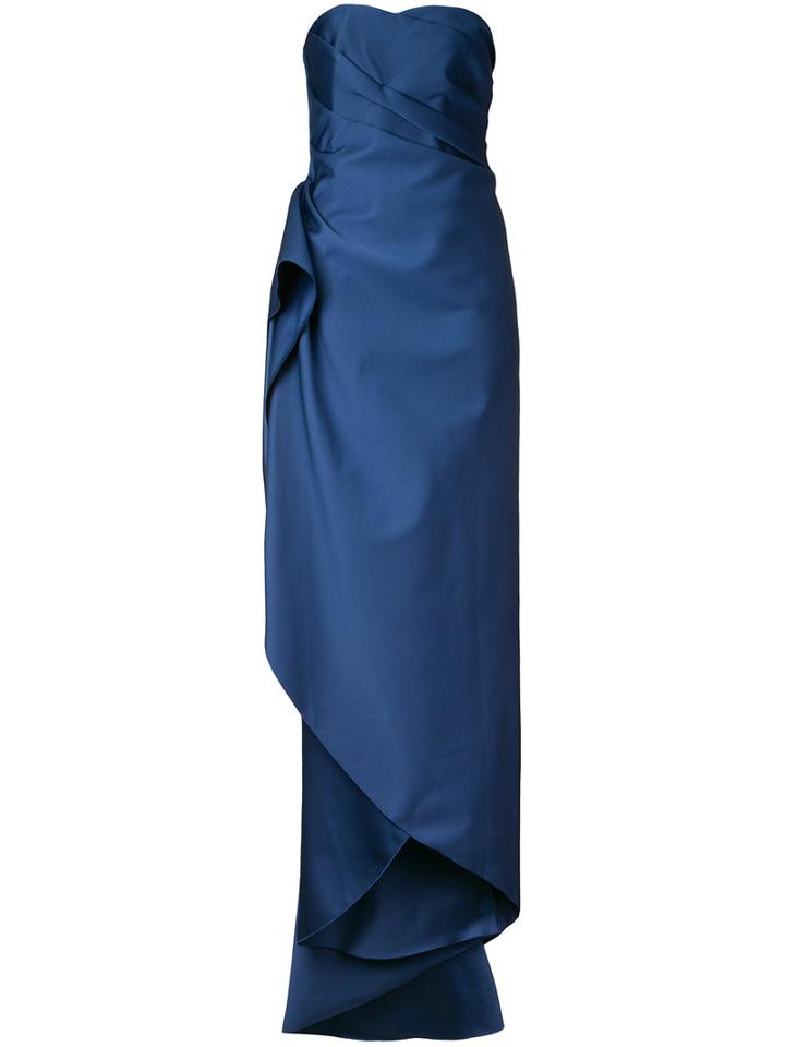 Paule Ka - Strapless Long Woven Dress - Women - Polyester - 42, Blue, Polyester