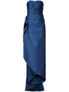 Paule Ka - Strapless Long Woven Dress - Women - Polyester - 42, Blue, Polyester
