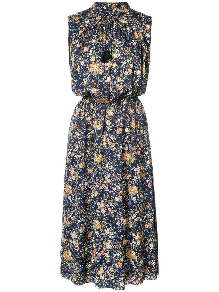 Adam Lippes Printed Floral Silk Sleeveless Dress - Blue
