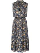 Adam Lippes Printed Floral Silk Sleeveless Dress - Blue
