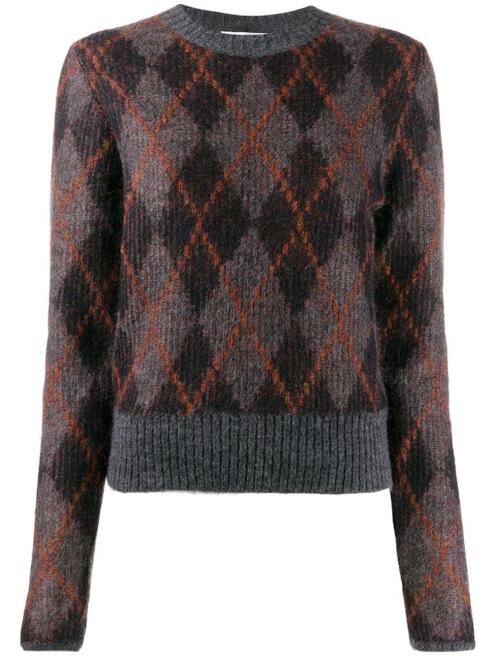 Victoria Beckham Checkered Ribbed Crewneck Jumper - Grey