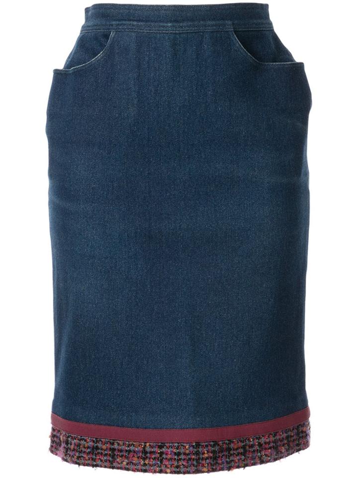 Chanel Pre-owned Tweed Detail Denim Skirt - Blue