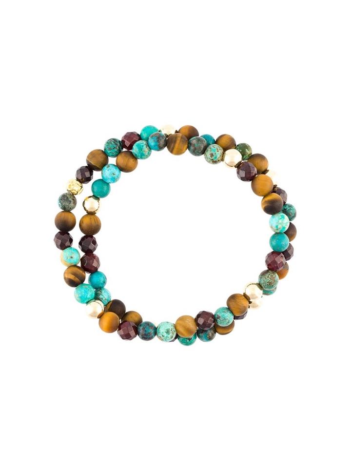 Nialaya Jewelry Bead Wrap Around Bracelet, Men's, Size: Small, Brown