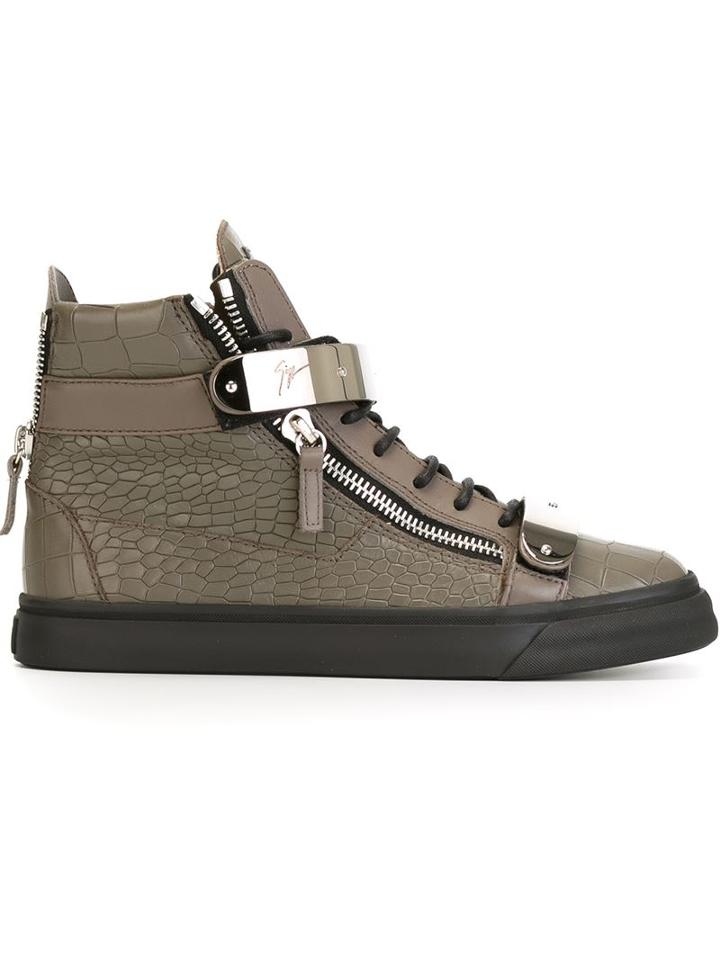 Giuseppe Zanotti Design Coby Hi-top Sneakers, Men's, Size: 44, Grey, Calf Leather/rubber