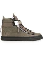 Giuseppe Zanotti Design Coby Hi-top Sneakers, Men's, Size: 44, Grey, Calf Leather/rubber