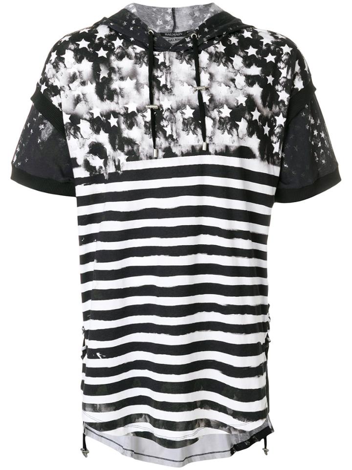 Balmain Colour-block Hooded T-shirt - Black