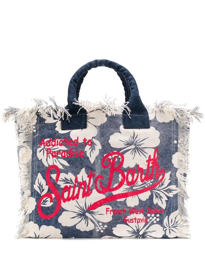 Mc2 Saint Barth Floral Logo Print Tote Bag - Blue