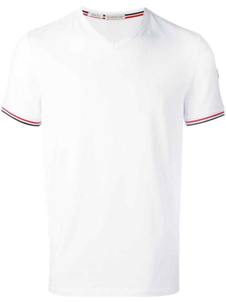 Moncler Stripe Detail Arm T-shirt, Men's, Size: Small, White, Cotton/spandex/elastane