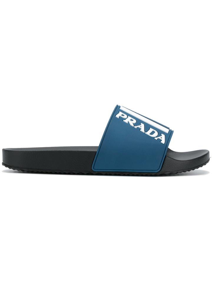 Prada Logo Printed Slides - Blue