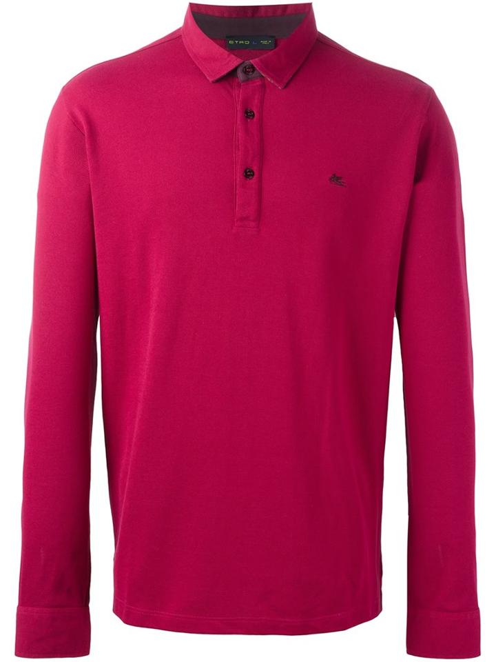 Etro Long Sleeve Polo Shirt, Men's, Size: Medium, Red, Cotton