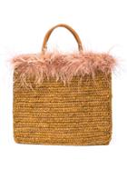 Loeffler Randall Feather Lined Straw Tote - Neutrals