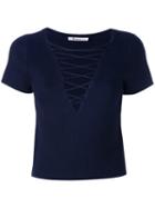T By Alexander Wang - Deep V-neck Top - Women - Cotton/cashmere - M, Blue, Cotton/cashmere
