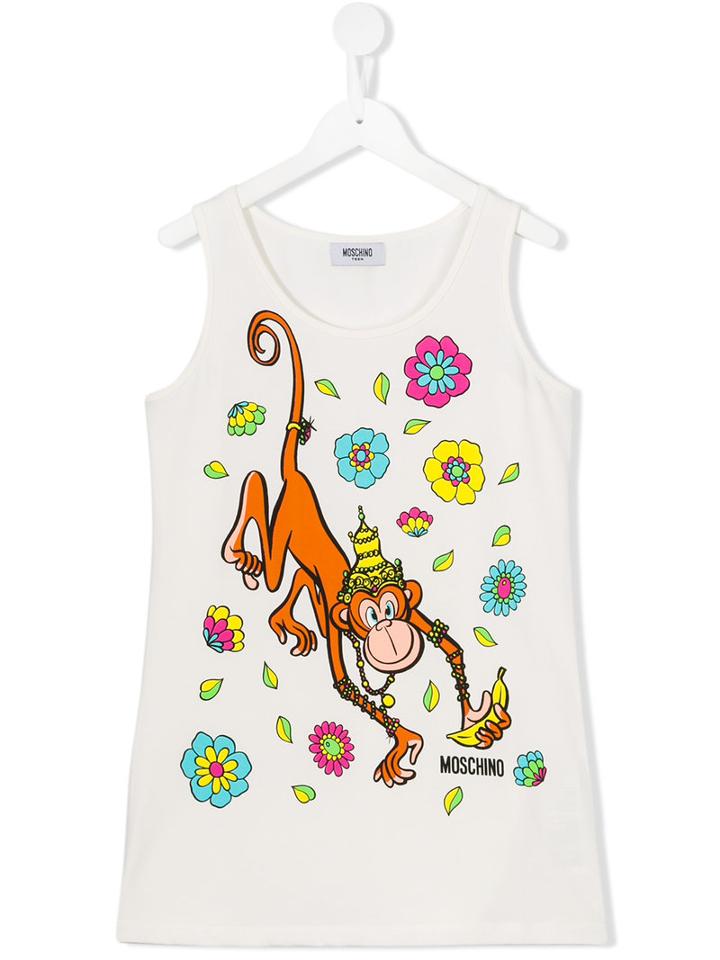 Moschino Kids Monkey Tank Top, Girl's, Size: 14 Yrs, White