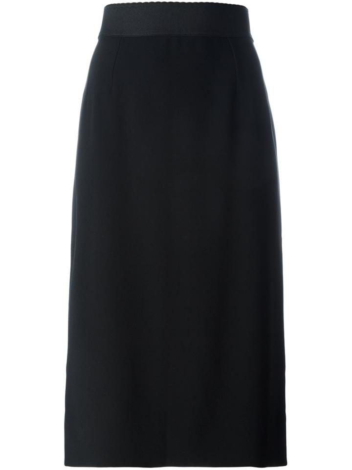 Dolce & Gabbana Scalloped Waist Pencil Skirt, Women's, Size: 46, Black, Viscose/acetate/spandex/elastane