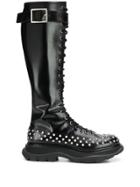 Alexander Mcqueen Crystal Embellished Tread Lace-up Boots - Black