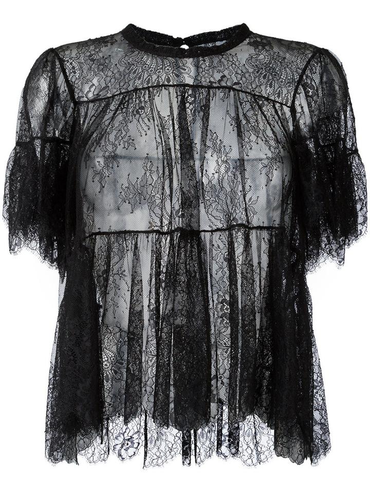 Philosophy Di Lorenzo Serafini - Sheer Ruffled Blouse - Women - Polyamide - 40, Black, Polyamide