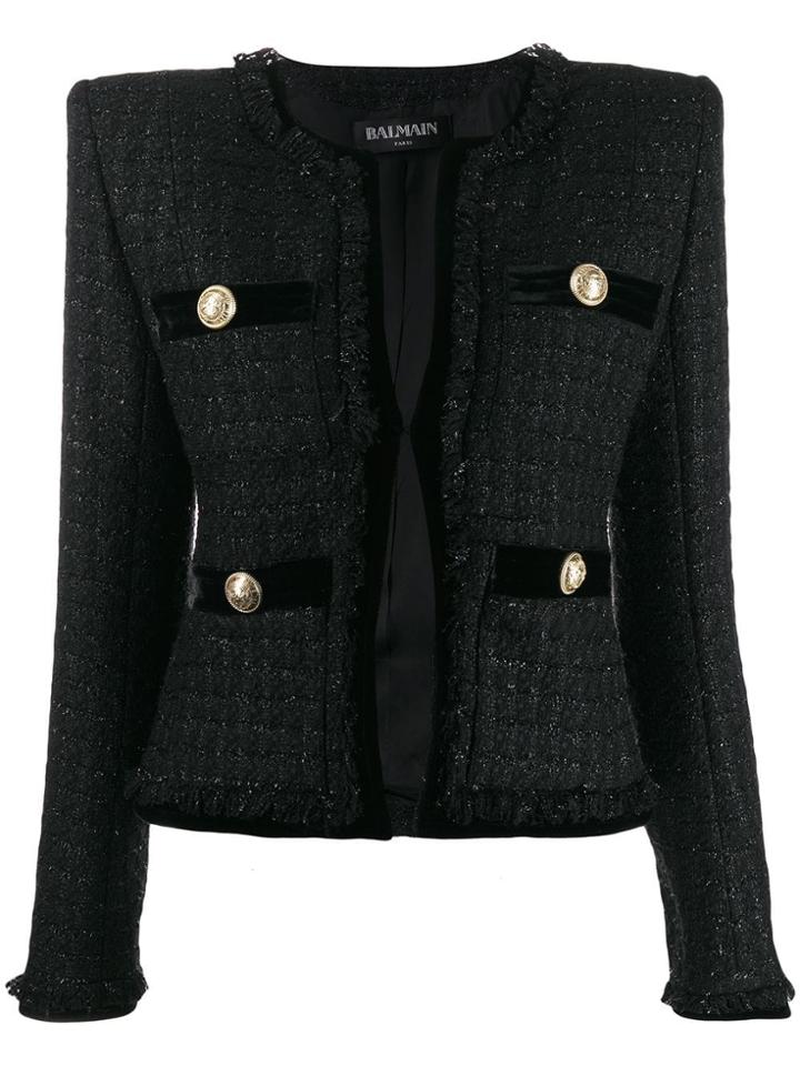 Balmain Cropped Velvet Blazer - Black