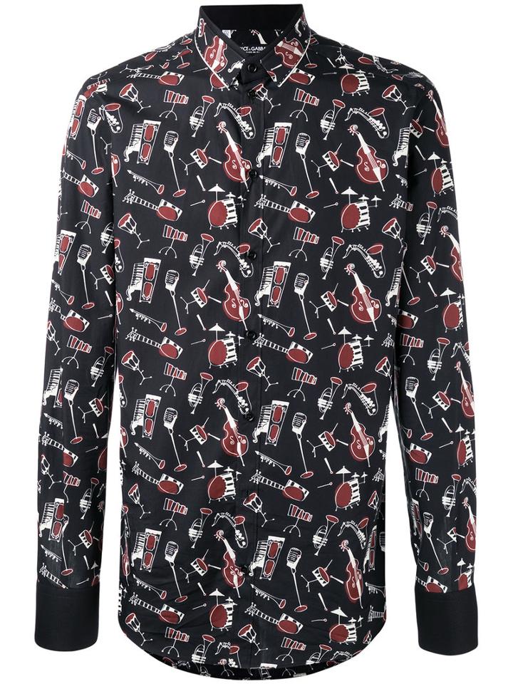 Dolce & Gabbana - Musical Instrument Print Shirt - Men - Cotton/spandex/elastane - 41, Black, Cotton/spandex/elastane