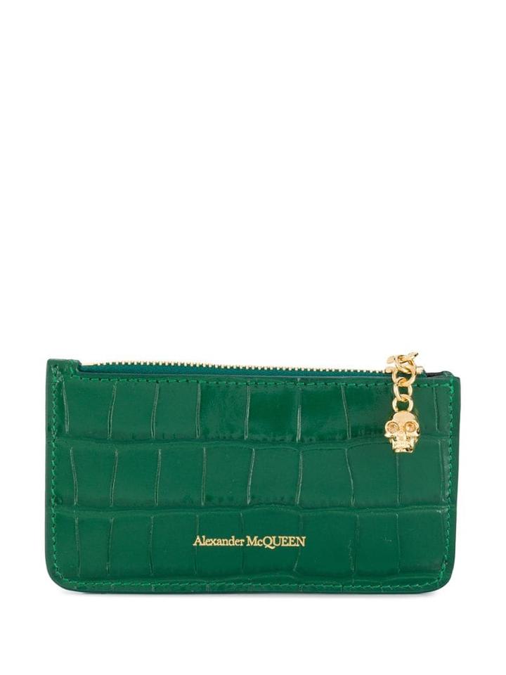 Alexander Mcqueen Crocodile Effect Logo Wallet - Green